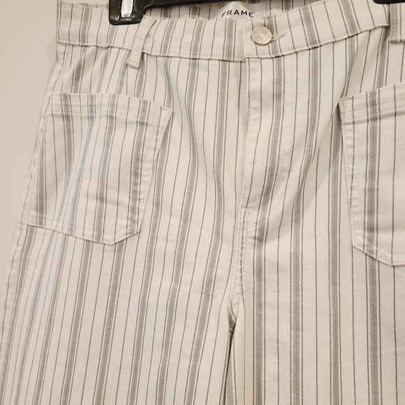 FRAME Denim Le Slim Palazzo Ivory Striped Jeans - Picture 3 of 10